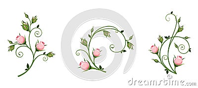 Vector decorative elements with pink rosebuds. Vector Illustration