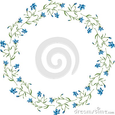 Vector decorative floral wreath from drawn blue delicate bluebells Vector Illustration