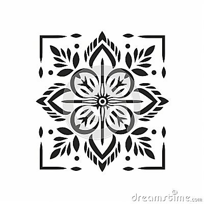 Minimalistic Folk Art-inspired Flower Icon With Engraved Ornaments Stock Photo