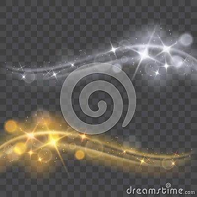 Vector decorative gold and silver glitter abstract wave isolated on transparent background Vector Illustration