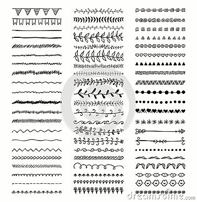 Vector Decorative Hand Drawn Dividers, Line Borders Vector Illustration