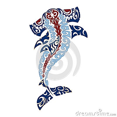 Vector decorative image of the hammerhead shark in the style of the Hawaiian national pattern. Hawaiian tattoo. Vector Illustration