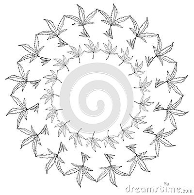 Vector Decorative leave of big hemp in round frame Vector Illustration