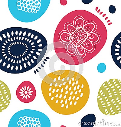 Vector decorative pattern in scandinavian style. Abstract background with colorful simple shapes. Vector Illustration