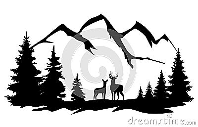 Vector deer in the wilderness. Vector Illustration