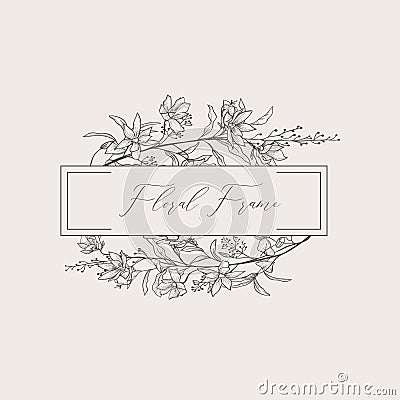 Vector Delicate Floristic Geometric Frame. Vector Illustration