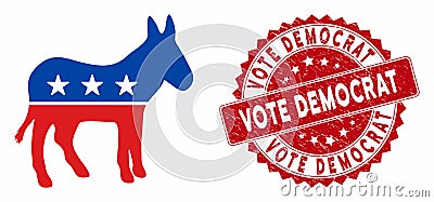 Democratic Donkey Icon with Scratched Vote Democrat Seal Editorial Stock Photo