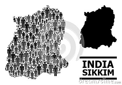 Vector Demographics Mosaic Map of Sikkim State and Solid Map Stock Photo