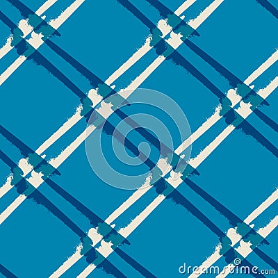 Vector denim blue beige grunge weave seamless pattern background. Painterly brush stroke effect criss cross backdrop Vector Illustration