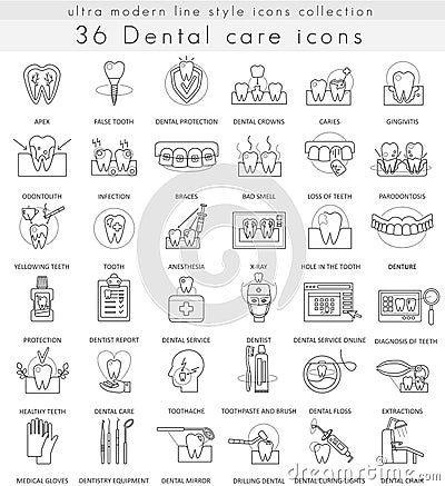 Vector Dental care ultra modern outline line icons for web and apps. Vector Illustration