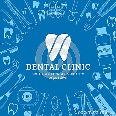 Dental clinic logo and dental instrument icons Vector Illustration