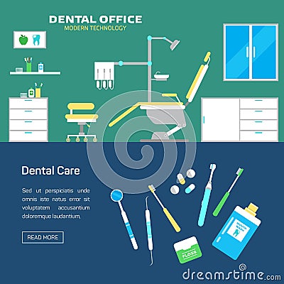 Vector dental office with seat and equipment tools Vector Illustration