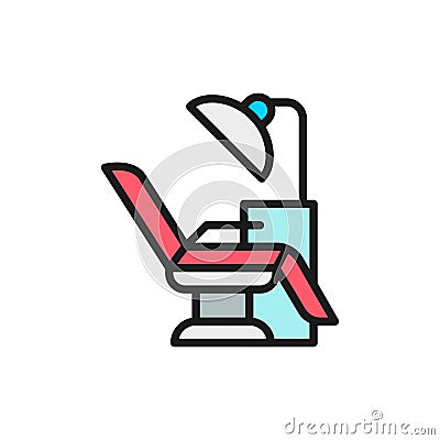 Vector dentist chair, medical equipment flat color line icon. Vector Illustration