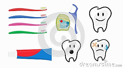 Vector Dentist or Dental Related Set of Icons Vector Illustration