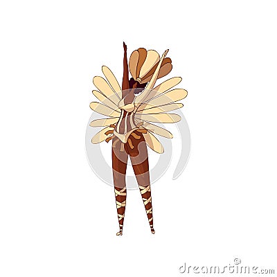 Vector design of attractive Brazilian woman in dancing action. Latino woman in bikini and headdress with feathers Vector Illustration