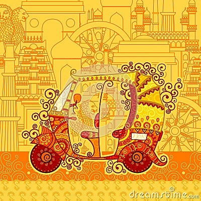Vector design of auto rickshaw on famous monument backdrop Vector Illustration