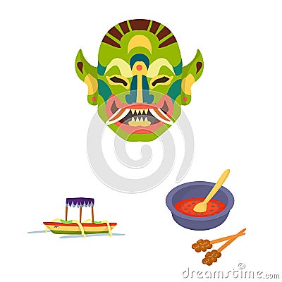 Vector design of bali and indonesia symbol. Set of bali and caribbean stock vector illustration. Vector Illustration