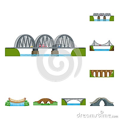 Isolated object of bridgework and bridge logo. Collection of bridgework and landmark vector icon for stock. Vector Illustration