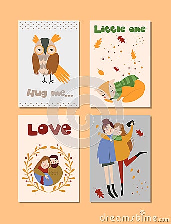 Autumn templates set. Vector design for card, poster, flyer, web, cover, tag, invitation, sticker kit Vector Illustration