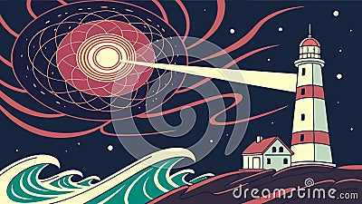 Lighthouse beam waves, vector design coastal scene art. vector design Generative AI Vector Illustration