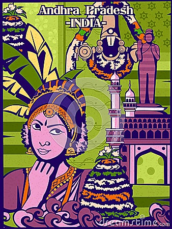 Colorful cultural display of State Andhra Pradesh in India Vector Illustration