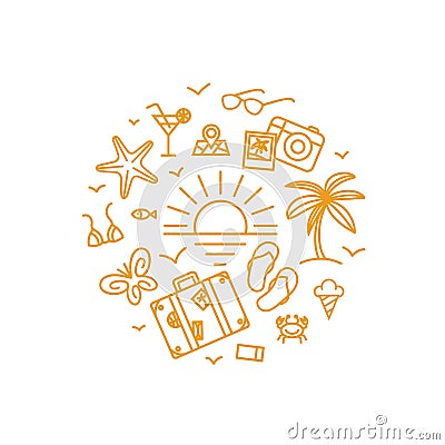 Vector design concept - travel icons in circle in linear style. Vector Illustration
