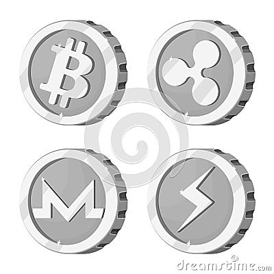 Vector design of cryptocurrency and coin symbol. Set of cryptocurrency and crypto stock symbol for web. Vector Illustration