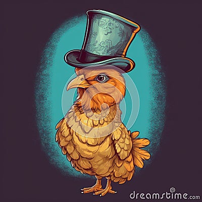 Cute Chicken With Tiny Top Hat T-shirt Design Stock Photo