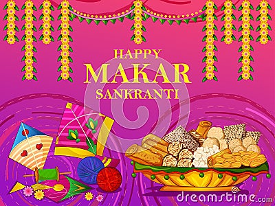 Happy Makar Sankranti religious traditional festival of India celebration background Vector Illustration