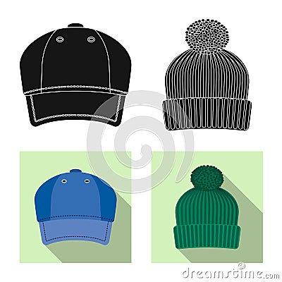 Isolated object of headgear and cap sign. Collection of headgear and accessory stock symbol for web. Vector Illustration