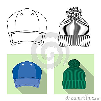 Isolated object of headgear and cap icon. Set of headgear and accessory vector icon for stock. Vector Illustration