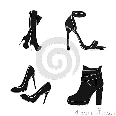 Vector design of heel and high logo. Collection of heel and stiletto stock symbol for web. Vector Illustration