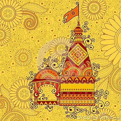 Vector design of hindu temple Happy Dussehra Vector Illustration