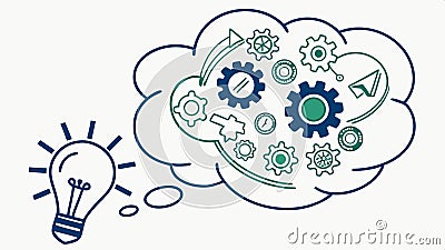 Idea cloud with gears vector, innovation concept, thinking process, creative solution Generative AI Vector Illustration