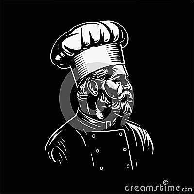 Master Chef Vintage Wood Carving Line Art Silhouette Vector Illustration