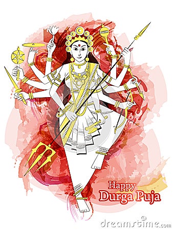 Indian Goddess Durga sculpture for Durga Puja holiday festival of India in Dussehra Vijayadashami Navratri Vector Illustration