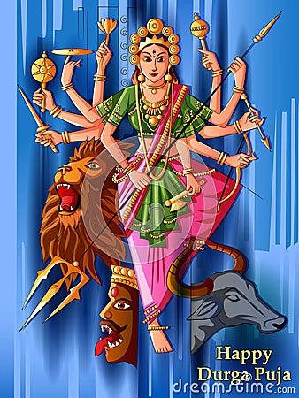 Indian Goddess Durga sculpture for Durga Puja holiday festival of India in Dussehra Vijayadashami Navratri Vector Illustration