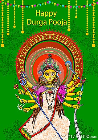 Indian Goddess Durga sculpture for Durga Puja holiday festival of India in Dussehra Vijayadashami Navratri Vector Illustration