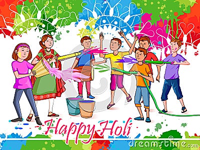 Indian people celebrating color festival of India Holi Vector Illustration