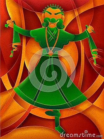 Man performing traditional Mask dance of Sikkim, India Vector Illustration