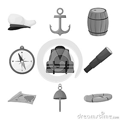 Isolated object of nautical and voyage symbol. Collection of nautical and seafaring stock vector illustration. Vector Illustration