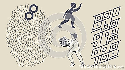 Abstract running figures, geometric vector design pattern art. vector design Generative AI Vector Illustration