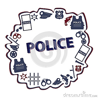 Vector design police symbols in round form with dark colors Stock Photo