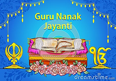 Punjabi festival Guru Nanak Jayanti celebrating birthday of tenth guru and founder of Sikhism, Baba Nanak Vector Illustration