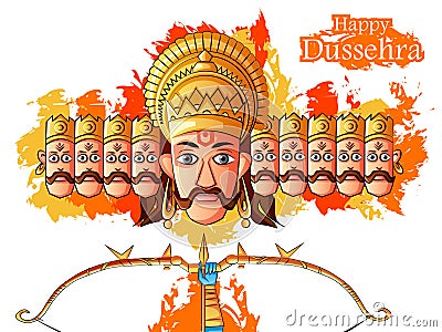 Ravana on India festival Happy Dussehra background Vector Illustration