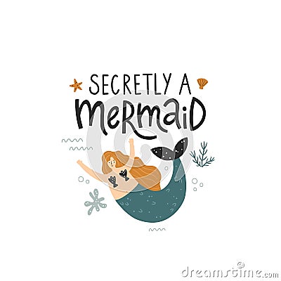 vector design with secretly a mermaid text Vector Illustration