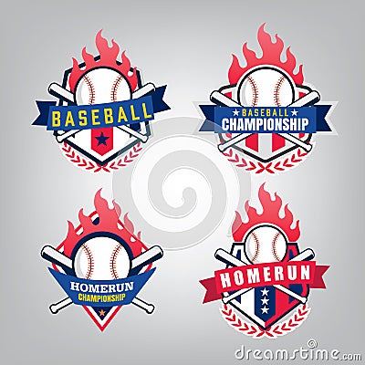 Vector design set of Baseball sport team logo Vector Illustration