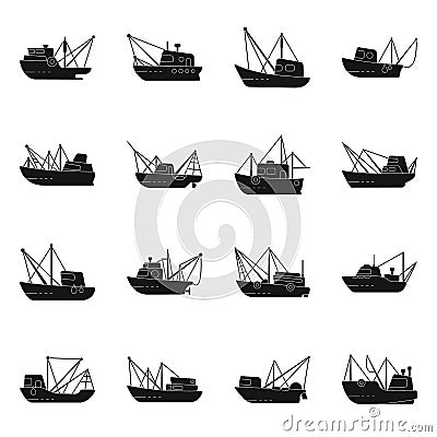 Vector design of shipping and yacht sign. Set of shipping and fishing stock vector illustration. Vector Illustration