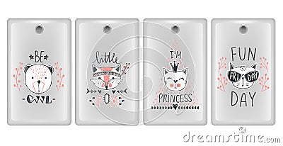 Vector design for smartphone covers. Phone cases with cute animals. Set with teddy bears, cats, fox. Vector Illustration