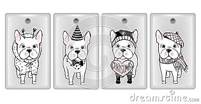 Vector design for smartphone covers. Stylish Phone cases with hand drawn vector french bulldog puppy. Winter collection. Vector Illustration